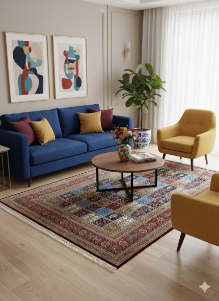 Red and Brown Persian Rug Tile Pattern 7 x 9