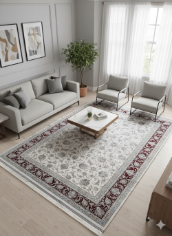 Beige and Red Persian Rug Shah Abbasi Pattern 7 x 9