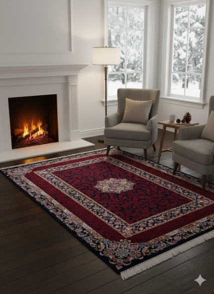 Red and Blue Persian Rug Whisper Pattern 3 x 5