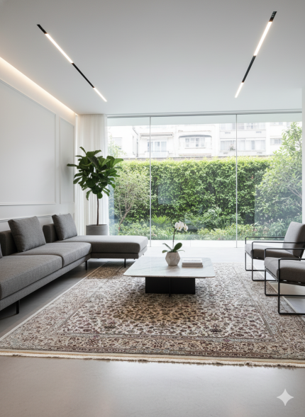 Beige and Green Persian Rug Shah Abbasi Pattern 7 x 9