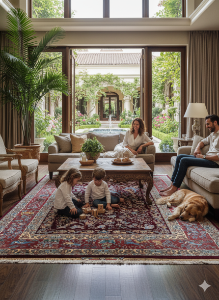 Black and Red Persian Rug Bird Garden Pattern 3 x 5