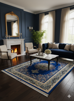 Navy Blue and Beige Persian Rug Faraz Pattern 3 x 5