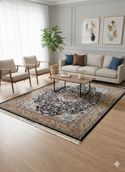 Black and Brown Persian Rug Faraz Pattern 3 x 5