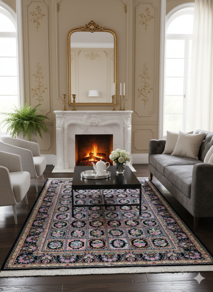 Black and Pink Persian Rug Tile Pattern 4 x 6