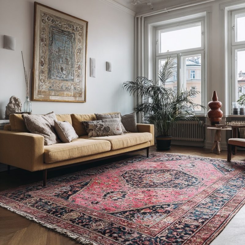 Pink Persian Rug Warms Nordic Interior Design