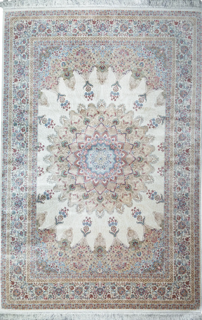 This beige Persian rug with Vanda patterns brings warmth to traditional settings.