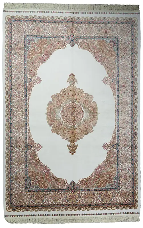 White and Pink Silk Persian Rug Faraz Pattern 5 x 8 by Afra Rugs