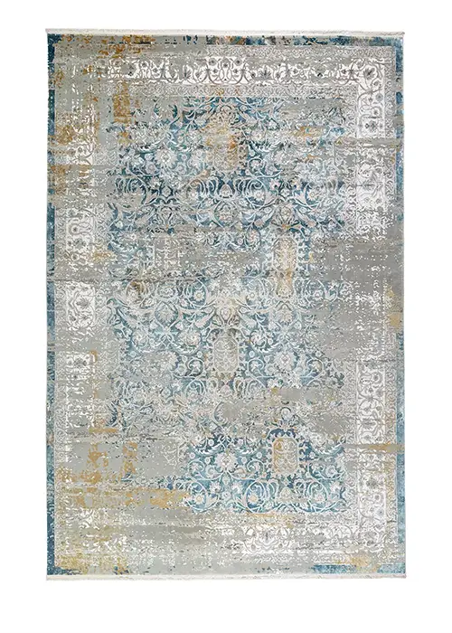 Blue and Beige Silk Persian Rug Harmony Pattern 7 x 9 by Afra Rugs
