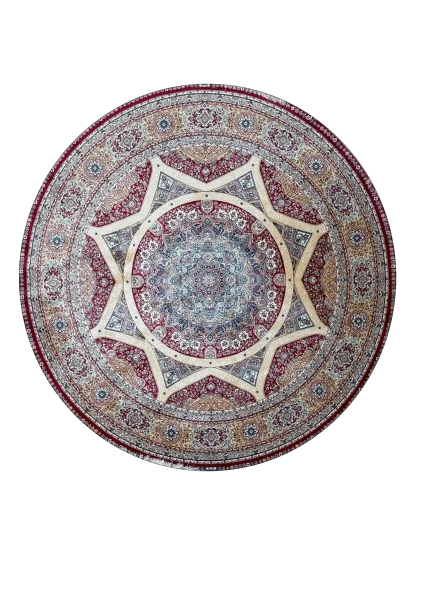 Red and Beige Round Persian Rug Elham Pattern 5 x 5