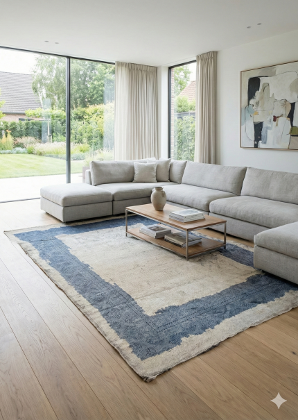 Blue and Gray Persian Rug Frame Pattern 7 x 9