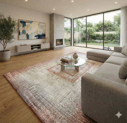 Gray and Red Persian Rug Ash Pattern 7 x 9