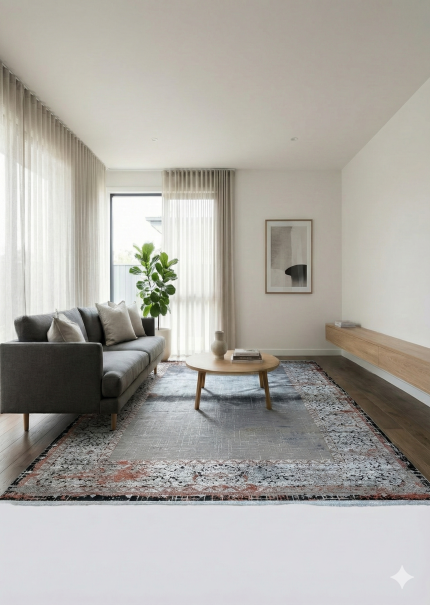 Gray and Black Persian Rug Frame Pattern 4 x 6