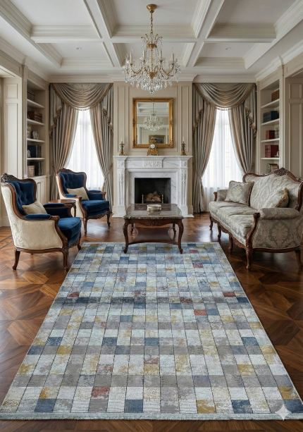 Blue and Gray Persian Rug Pixel Pattern 4 x 6