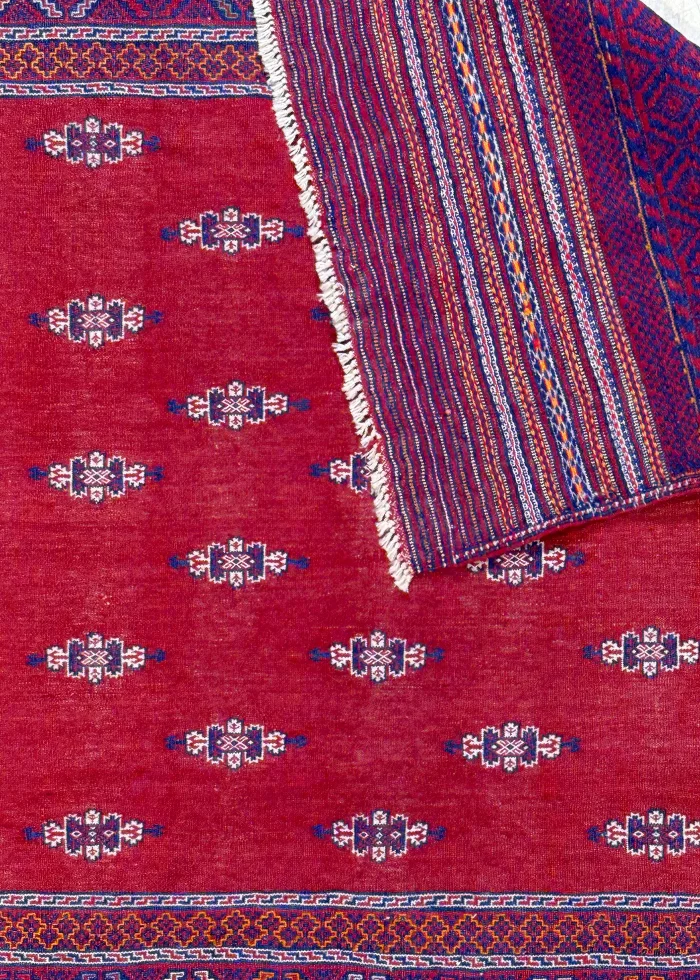 Red and Blue Persian Kilim Qashqai Pattern 3 x 5 - Image 3