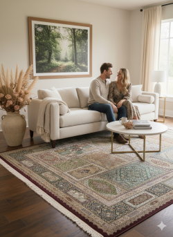 Green Silk Persian Rug Tile 8 x 10