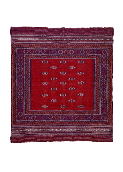 Red and Blue Persian Kilim Qashqai Pattern 3 x 5