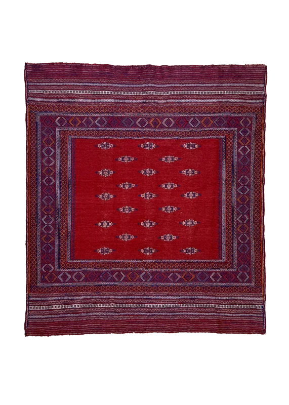 Red and Blue Persian Kilim Qashqai Pattern 3 x 5