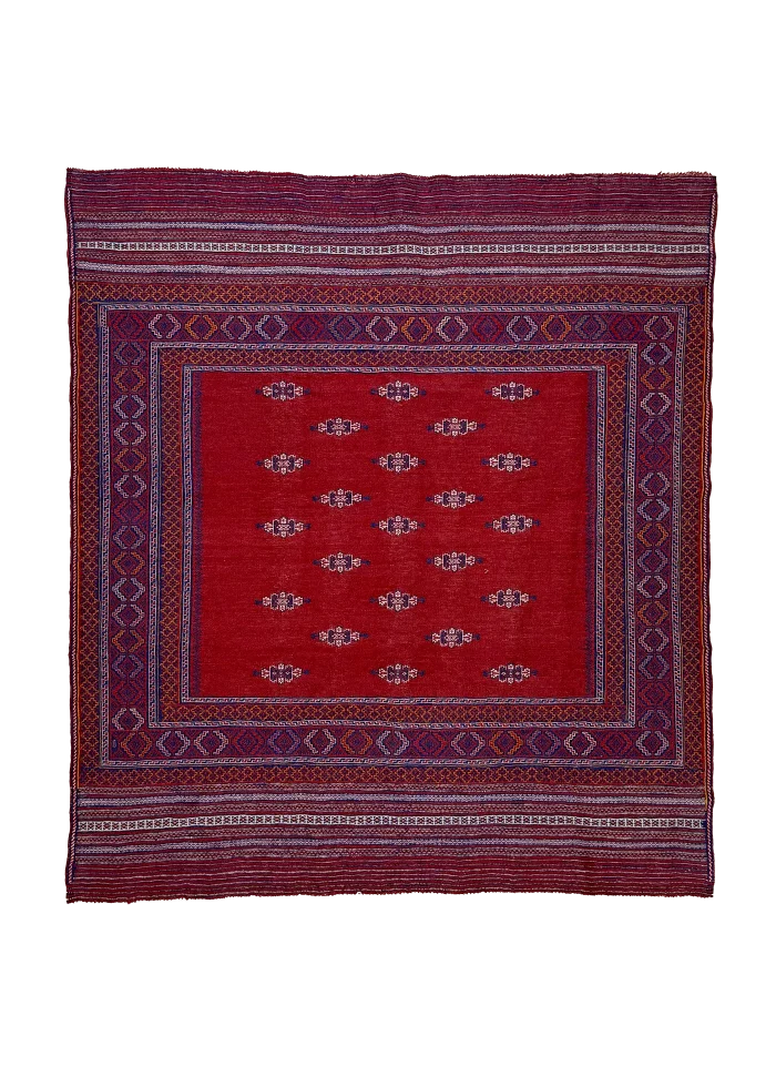 Red and Blue Persian Kilim Qashqai Pattern 3 x 5