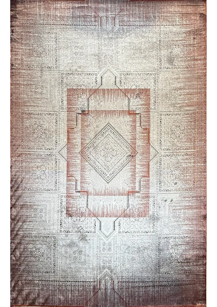 Gray and Red Persian Rug Ash Pattern 7 x 9