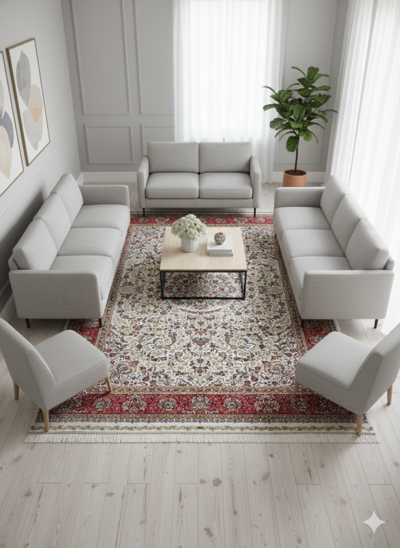 Beige and Red Persian Rug Shah Abbasi Pattern 7 x 9