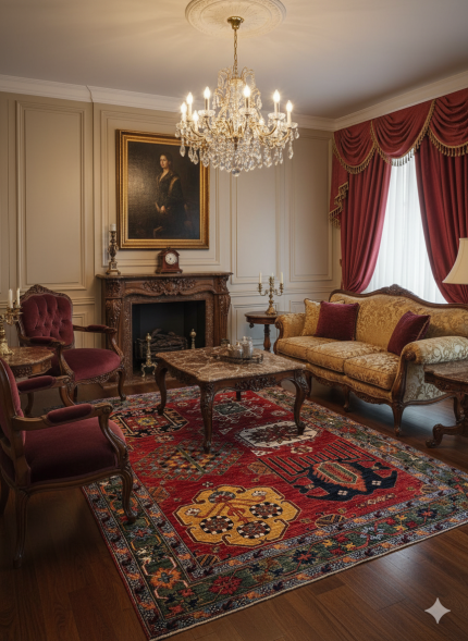 Orange and Green Wool Persian Rug Qashqai Pattern 4 x 6