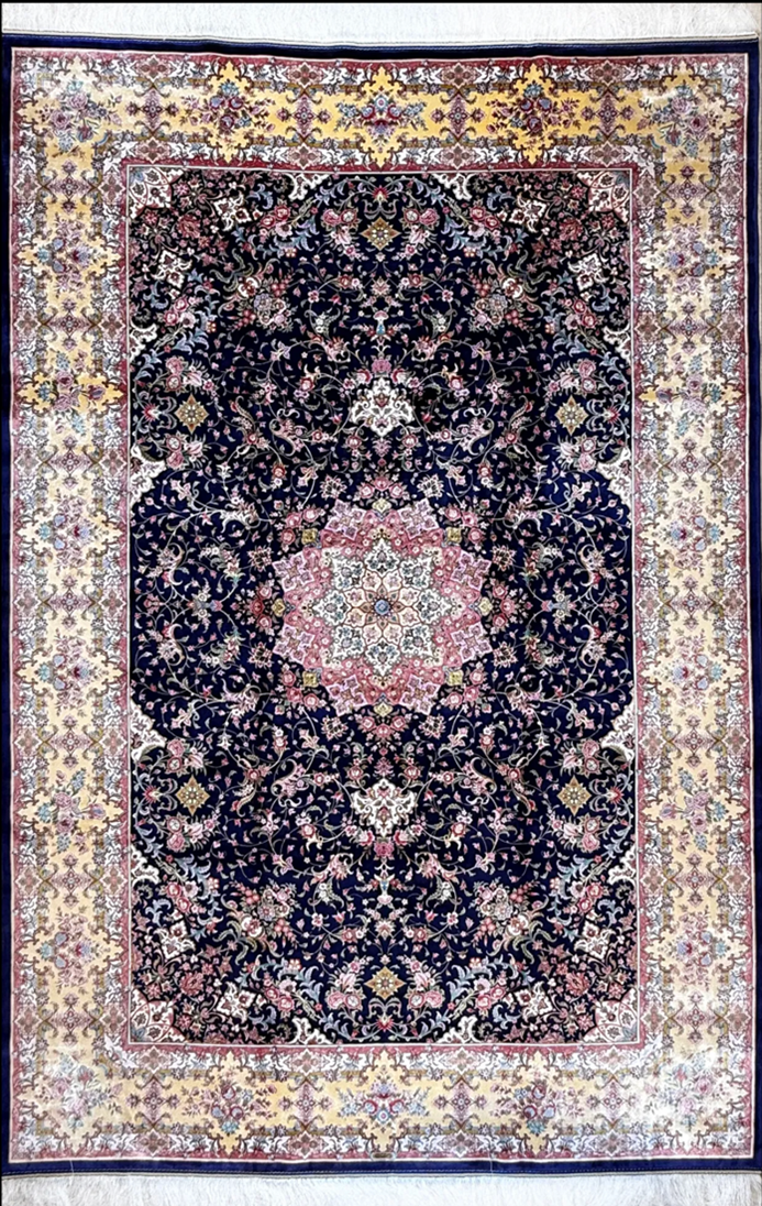 Beautiful Blue and Pink Persian Rug Shah Abbasi Pattern from Afra Rugs.
