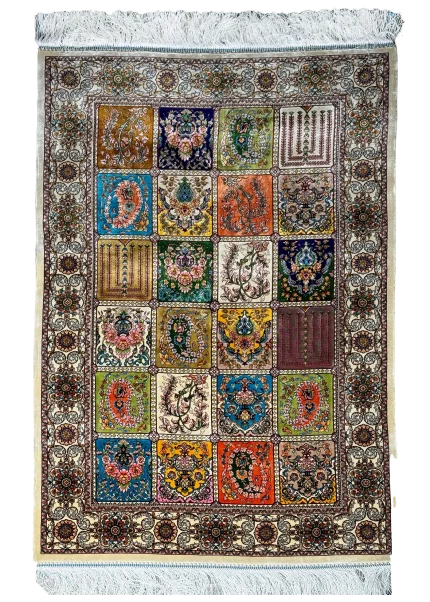 Beige and Brown Silk Persian Rug 3x4, Interior Area Rug