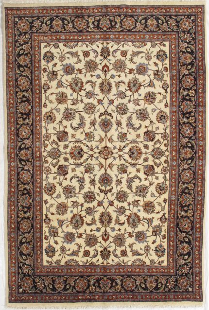 Beige and Black Handmade Wool Afshan Persian Style Rug 6x9