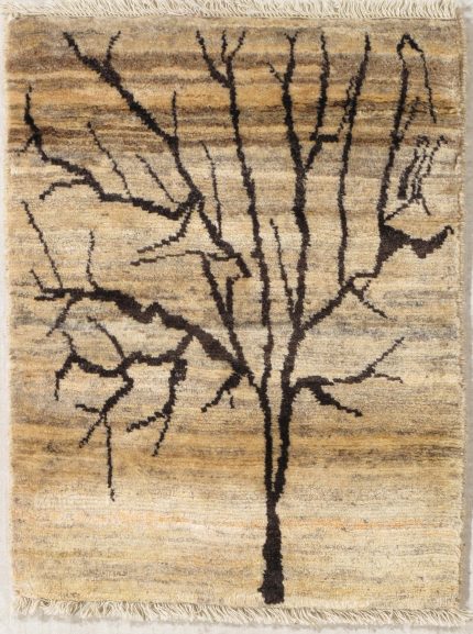 Beige and Brown Handmade Gabbeh Wool Persian Rug 2x3, Natural Accent Rug for Home Decor