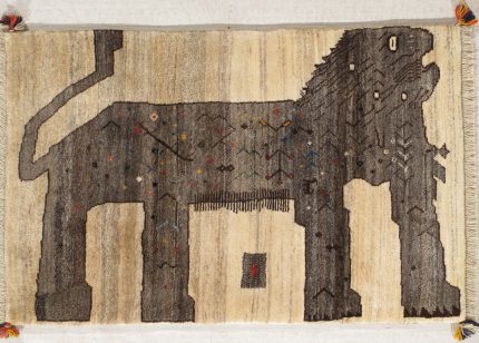 Beige and Brown Handmade Gabbeh Wool Persian Rug 3x4, Artistic Accent Rug for Home Decor