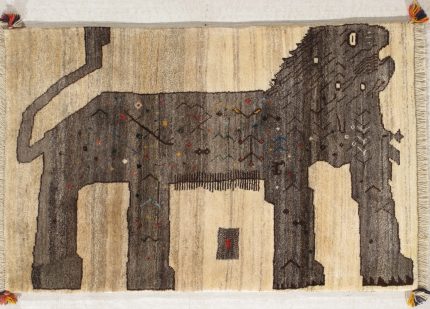 Beige and Brown Handmade Gabbeh Wool Persian Rug 3x4, Artistic Accent Rug for Home Decor