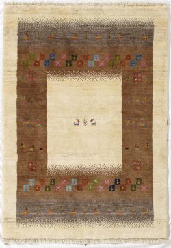 Beige and Brown Handmade Gabbeh Wool Persian Rug 3x5, Warm Accent Rug for Home Decor