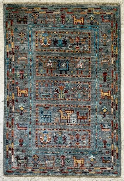 Blue Handmade Wool Persian Style Area Rug 2x3, Tribal Geometric Accent Rug