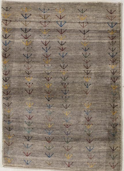 Brown and Beige Handmade Gabbeh Wool Persian Rug 3x4, Modern Accent Rug for Interiors