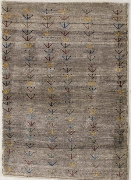 Brown and Beige Handmade Gabbeh Wool Persian Rug 3x4, Modern Accent Rug for Interiors