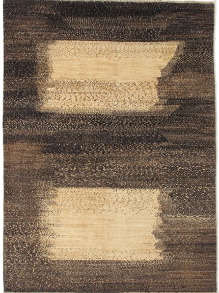 Brown and Beige Handmade Gabbeh Wool Persian Rug 5x7, Modern Accent Rug for Home Decor