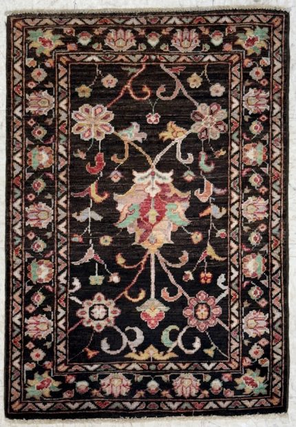 Brown and Red Handmade Wool Persian Style Area Rug 2x3 Floral Accent Rug