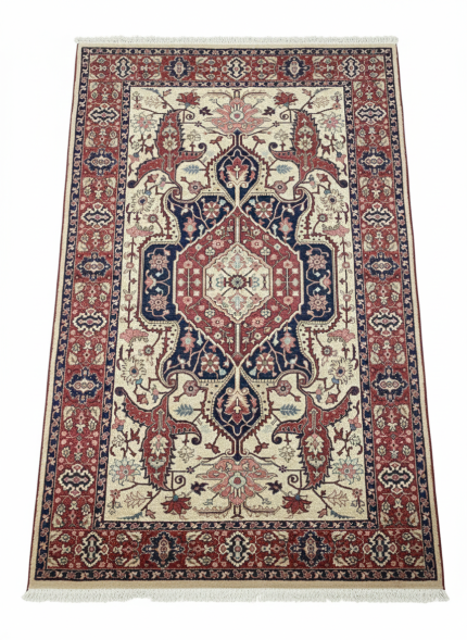 Handmade Beige and Red Persian Style Rug Heriz Pattern 7 x 10