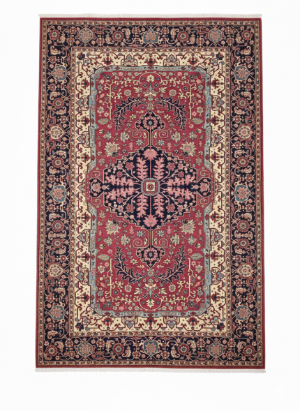 Handmade Red and Beige Persian Style Rug Vintage Heriz Pattern 8 x 11
