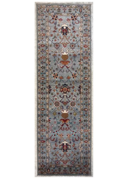 Gray and Beige Wool Persian Style Runner Rug 3x9, Floral Hallway Area Rug