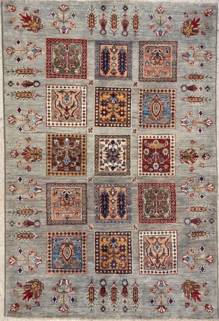 Gray and Brown Handmade Wool Persian Style Area Rug 3x5, Geometric Patchwork Accent Rug