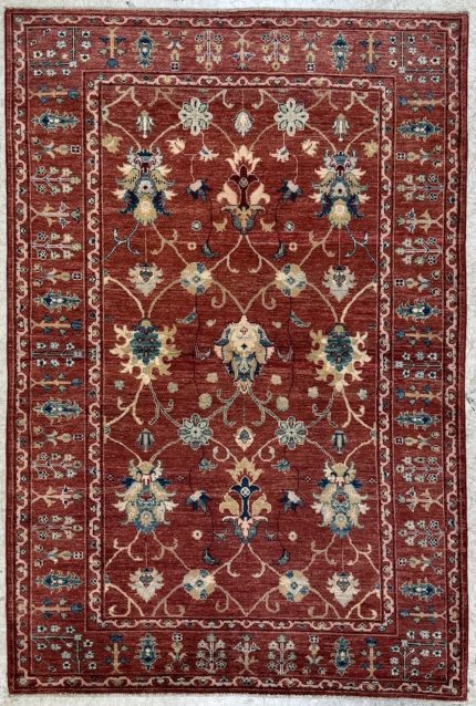 Hand-Knotted Red Wool Persian Style Rug 4 x 6 Classic Floral Traditional Area Rug