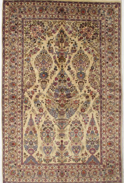 Handmade Beige and Blue Persian Style Rug Floral Design 6x10