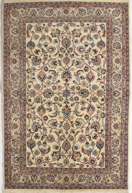 Handmade Beige and Blue Wool Persian Design Rug Afshan Pattern 7 × 9
