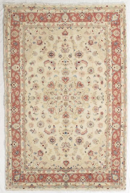 Handmade Beige and Pink Wool Persian Design Rug 6 × 9