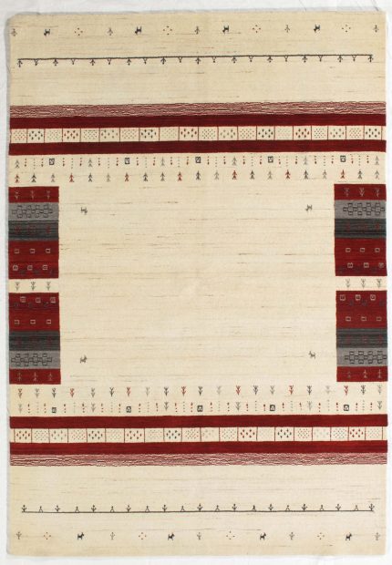 Handmade Beige and Red Persian Style Tribal Motif Area Rug 5x8