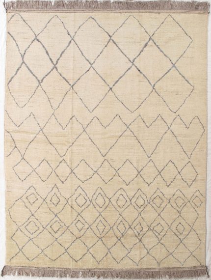 Handmade Gabbeh Beige Moroccan Style Rug Diamond Line Design 8 x 10