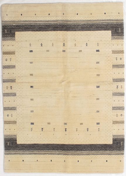 Handmade Gabbeh Beige and Black Persian Style Rug Border Frame Design 4 x 6