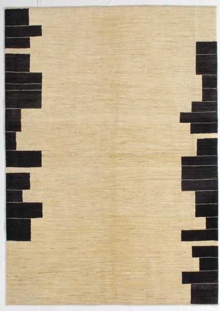 Handmade Gabbeh Beige and Black Persian Style Rug Modern Block Design 6 x 8