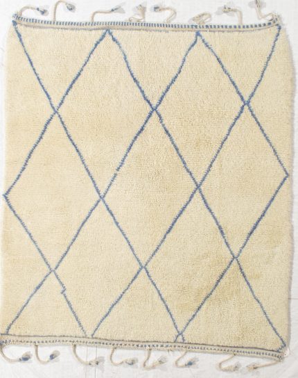 Handmade Gabbeh Beige and Blue Persian Style Rug Diamond Lattice Design 5 x 6